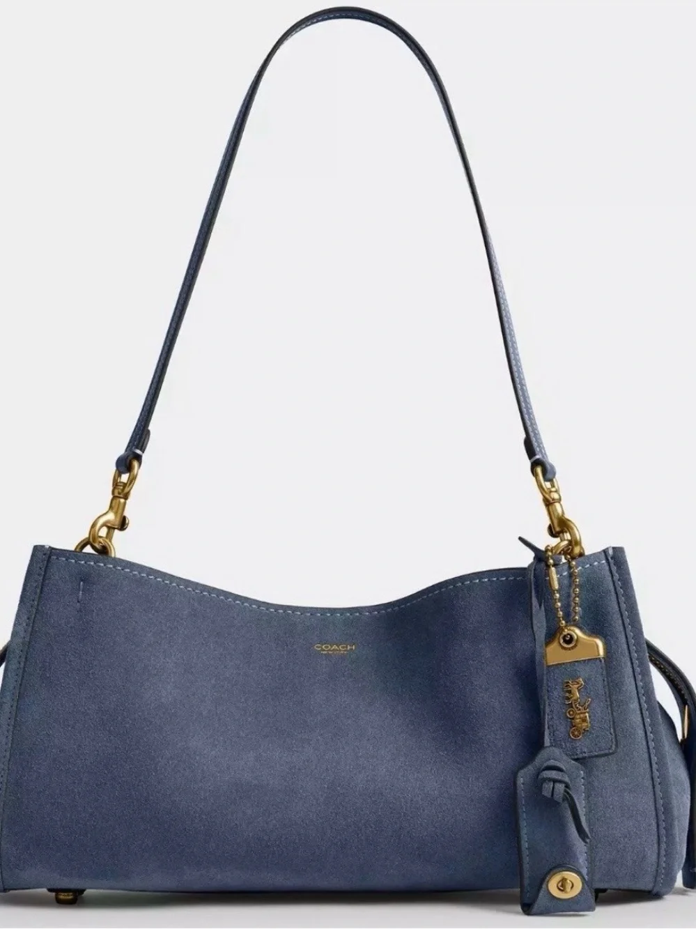 Coach Rogue 34 Blue Suede Shoulder Bag with Gold Hardware BNWT
